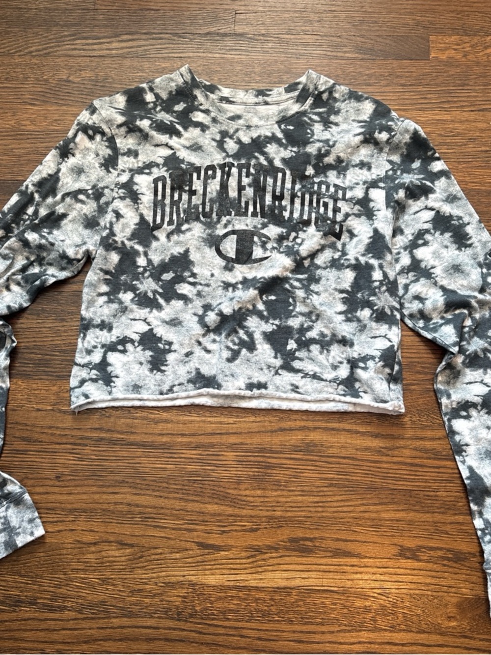 Champion Black & Gray Tie-Dye Cropped T-shirt